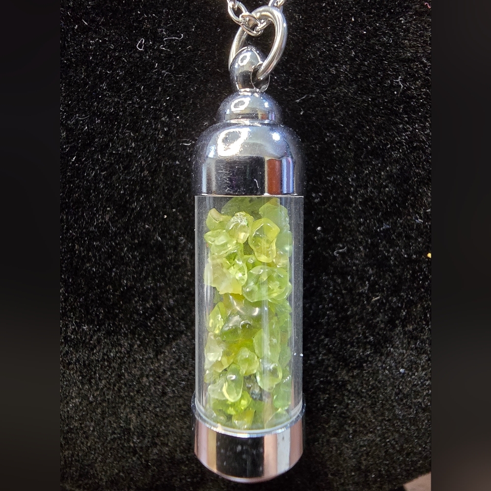 Peridot Crystal Chips Vial Pendant Necklace - Picture 4 of 7